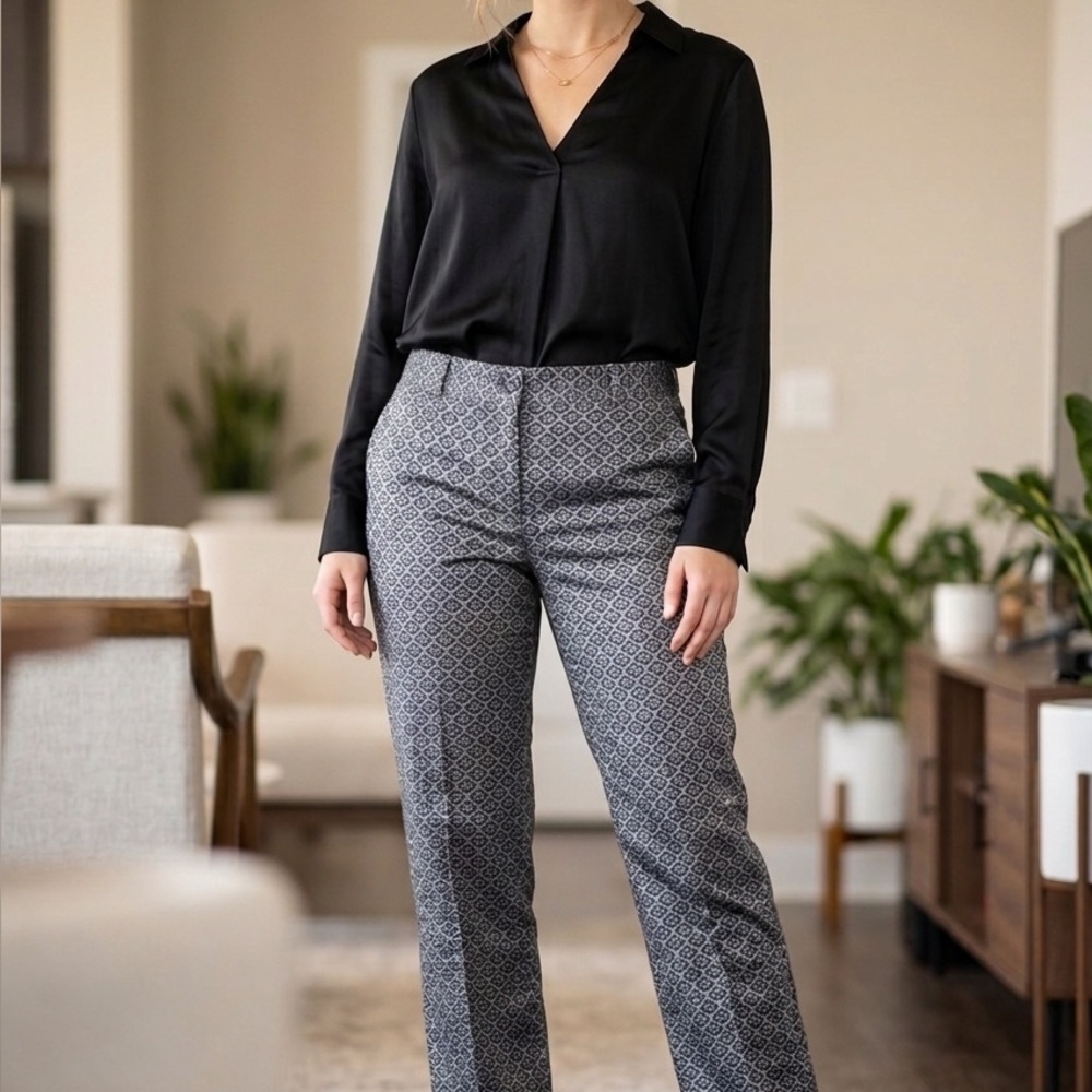 Tailored Printed Dress Pants - Black/Gray